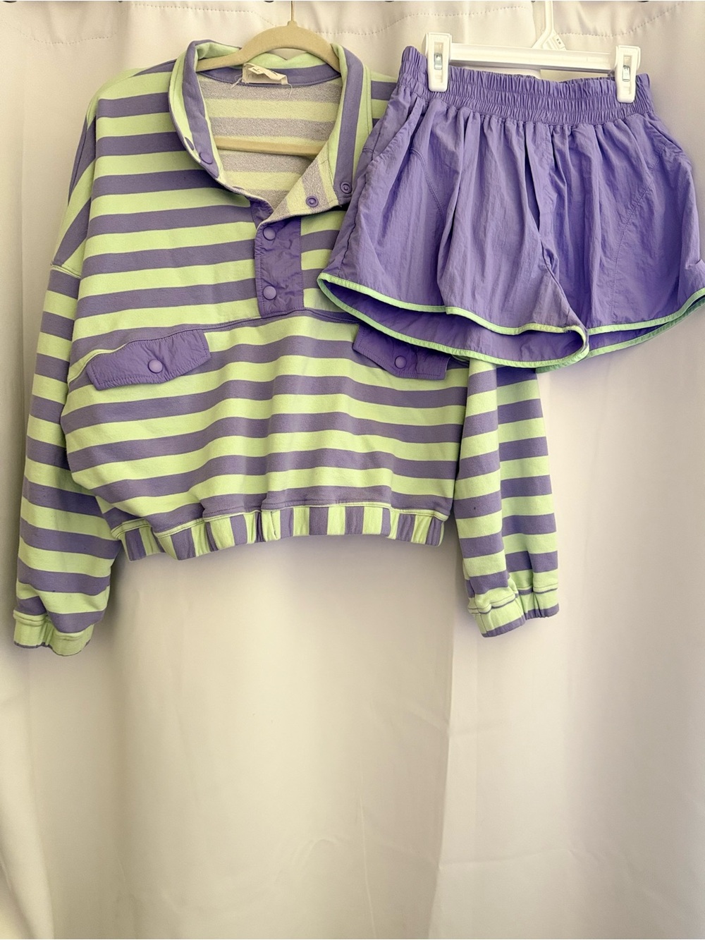Lilac & Lime Striped Pullover Size L with Lilac Athletic Shorts size S